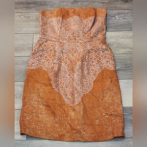 Peruvian Connection linen blend orange strapless mini dress